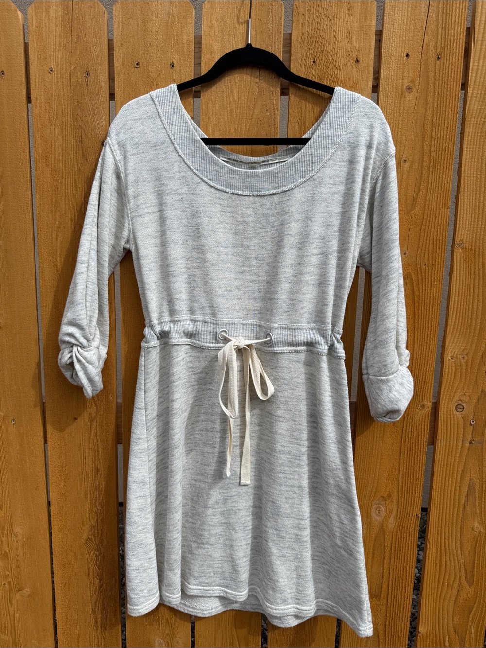 Anthropologie Light Gray Drawstring Waist Knit Dress